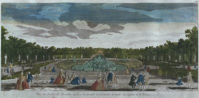 Uitzicht op de tuin voor het Canal Grande gezien vanaf de fontein van Latona, Versailles, Frankrijk door French School