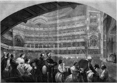 Zicht op de hal van het Keizerlijk Theater in Moskou, Rusland door French School