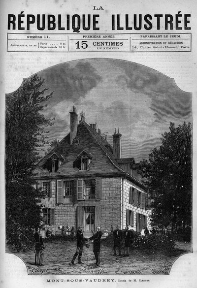 Uitzicht op het huis van president Jules Grevy (1807-1891) in Mont sous Vaudrey in Franche Comte. Gravure uit 1880 in "La republique illustree" privécollectie. door French School