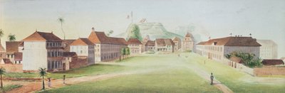 Zicht op de infanteriekazerne in Cayenne, Frans Guyana, c. 1840 door French School