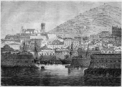 Zicht op de haven en stad Gaete (Gaeta), Italië door French School