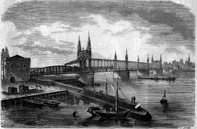Zicht op de spoorbrug over de Rijn die Kehl (Duitsland) verbindt met Straatsburg (Frankrijk) door French School