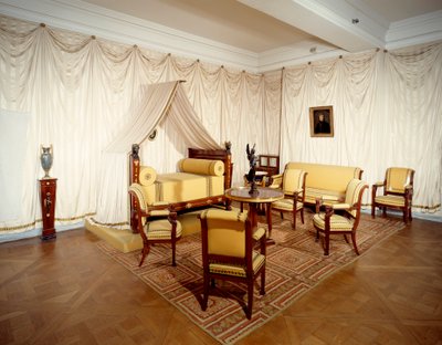 Zicht op de kamer van keizer Napoleon I (1769-1821) in het kasteel van Malmaison, in Rueil-Malmaison door French School