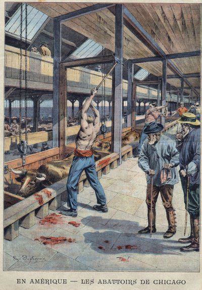 Uitzicht op de slachthuizen in Chicago, VS door French School