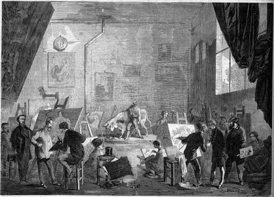 Zicht op het atelier van de schilder Gustave Courbet, rue Notre Dame des Champs in Parijs door French School
