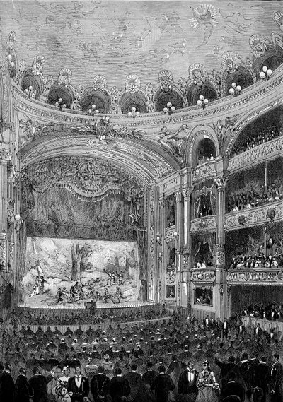 Zicht op de theaterzaal Bellecour, in Lyon, gebouwd door Jules Chatron in 1879. Gravure in 