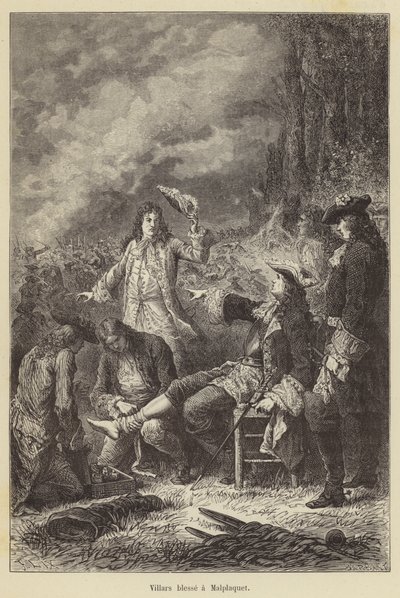 Villars gewond bij Malplaquet (gravure) door French School