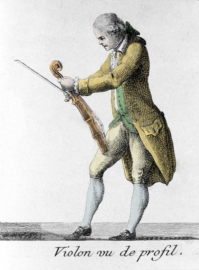 Viool gezien vanaf de zijkant. Gravure uit het einde van de 18e eeuw. door French School
