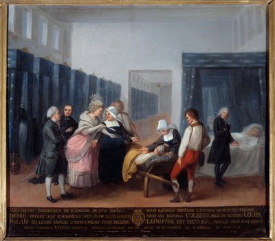 Bezoek van Monsieur en Madame Necker aan het hospitaal van liefdadigheid door French School