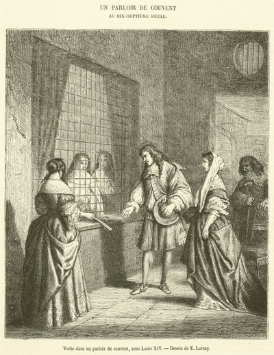 Bezoek in een kloosterparloir, onder Lodewijk XIV door French School
