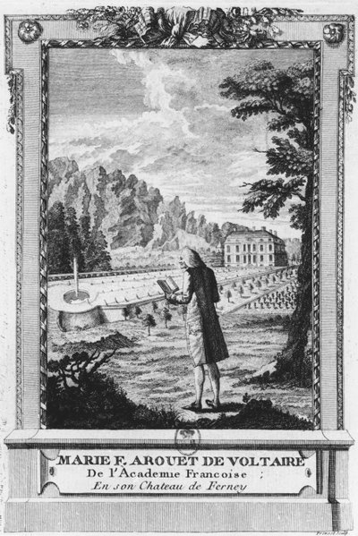 Voltaire in Ferney, gegraveerd door Prevost (18e eeuw) door French School