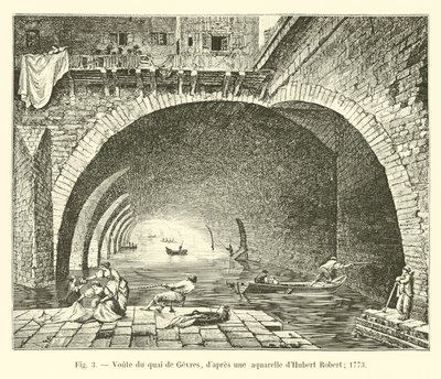 Gewelf van de Quai de Gesvres, naar een aquarel van Hubert Robert; 1773 door French School