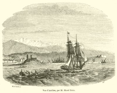Gezicht op Antibes (gravure) door French School