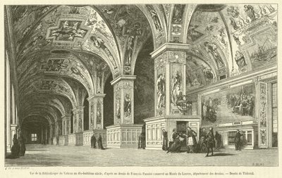 Uitzicht op de Bibliotheek van het Vaticaan in de achttiende eeuw (gravure) door French School