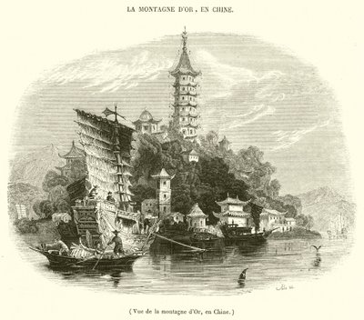 Uitzicht op de Gouden Berg, in China door French School