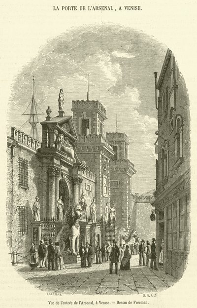 Uitzicht op de ingang van het Arsenaal, in Venetië door French School