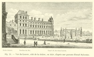 Zicht op het Louvre, aan de kant van de rivier, in 1650, naar een gravure van Israël Sylvestre door French School