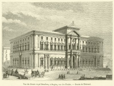 Vue du Musee royal Bourbon, a Naples, rue des Etudes (gravure) door French School