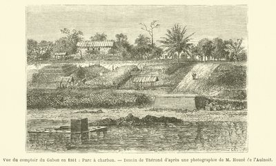 Uitzicht op het depot van Gabon in 1861, kolenpark door French School
