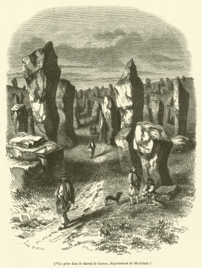 Gezicht op het veld van Carnac, departement Morbihan (gravure) door French School
