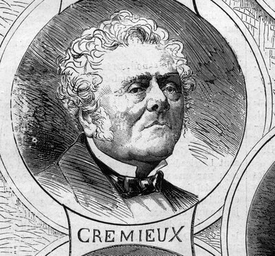 Oorlog van 1870 - Regering van de Nationale Defensie: portret van Adolphe Cremieux (1796-1880), lid van de voorlopige regering van 1870. Gravure in 