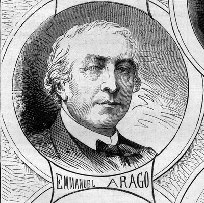 Oorlog van 1870 - Regering van de Nationale Verdediging: portret van Emmanuel Arago (1812-1896), lid van de voorlopige regering van 1870. Gravure in 