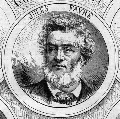 Oorlog van 1870 - Regering van de Nationale Verdediging: portret van Jules Favre (1809-1880), lid van de voorlopige regering van 1870. Gravure in 