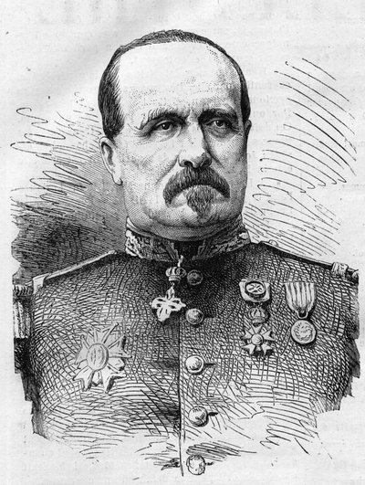 Oorlog van 1870: portret van Jules Marie Ladreit de La Charrière (1806-1870), Franse soldaat. Gravure in 