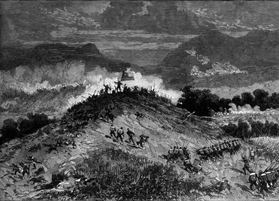 Oorlog van de Stille Oceaan (1879-1884) tussen Peru en Bolivia en Chili - Slag bij Los Angeles - 22 maart door French School