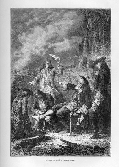 Oorlog van de Spaanse Successie: De Maarschalk van Villars (Claude Louis Hector) (1653-1734) bij de Slag bij Malplaquet (België), 11 september door French School