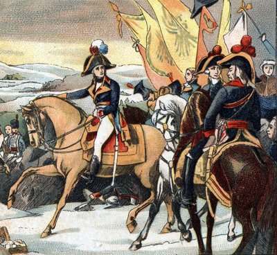 Oorlogen van de Franse Revolutie: overwinning van Jean Victor Moreau (1763-1813) op de Oostenrijkers onder bevel van Aartshertog Jean op 3 december 1800 bij de Slag bij Hohenlinden (Beieren - Duitsland). door French School