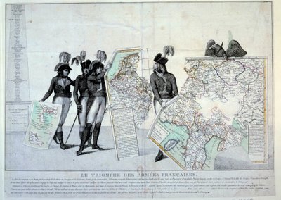 Oorlogen van de Revolutie: Generaal Napoleon Bonaparte (1769-1821) met een kaart van Italië (ten tijde van de Italiaanse Campagne) om de puzzel van de door Frankrijk veroverde gebieden te voltooien. Links waarschijnlijk generaals Hoche, Pichegru en Jean Vi door French School