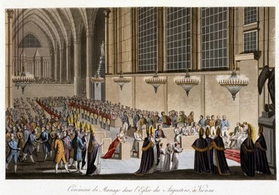 Huwelijksceremonie (Napoleon & Marie Louise van Habsburg) in de Kerk van de Augustijnen in Wenen, 2 april door French School