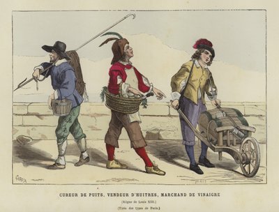 Puttenreiniger, oesterventer en azijnverkoper, bewind van Lodewijk XIII van Frankrijk, 17e eeuw door French School
