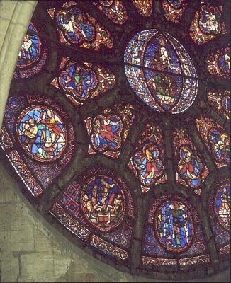 Westelijke roosvenster, detail van het Laatste Oordeel, c.1225 (glas-in-lood) door French School