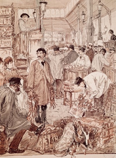 Veiling van wild op Les Halles, illustratie, Parijs door French School