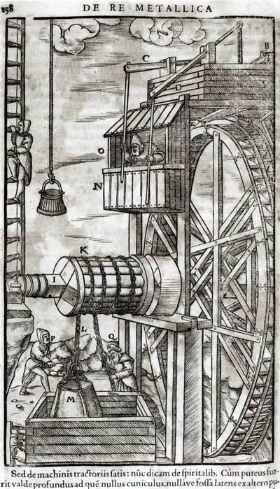 Lier om water uit een mijn te halen, illustratie uit De Re Metallica door Georg Bauer, 1561 door French School