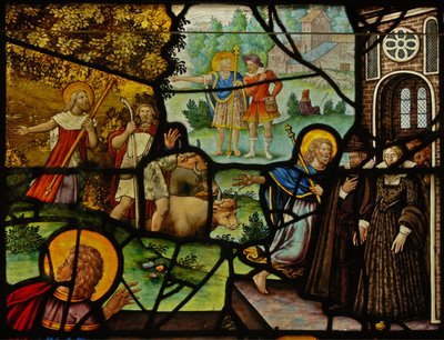 Raam Charnier-10 met Manna uit de Hemel; Christus en de Hostie door French School