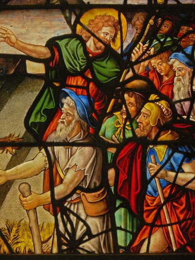 Raam Charnier-10 met Manna uit de Hemel; Christus en de Hostie door French School
