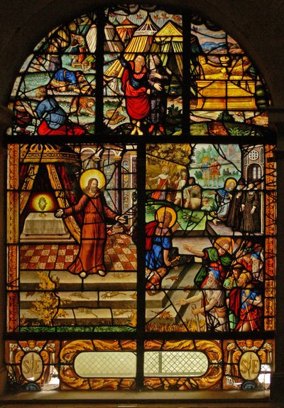 Raam Charnier-10 met Manna uit de Hemel; Christus en de Hostie door French School