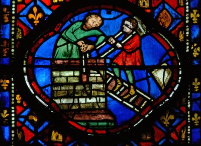 Raam Ew-R met Theophilus bouwt een kerk door French School