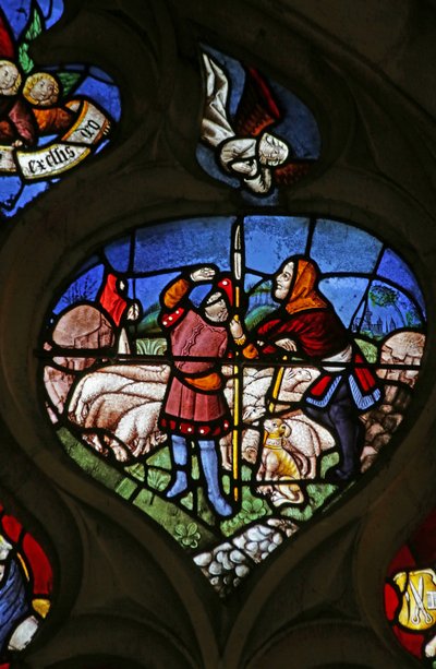 Raam met aankondiging aan de herders (glas-in-lood) door French School