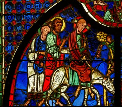 Raam met de intocht van Christus in Jeruzalem door French School
