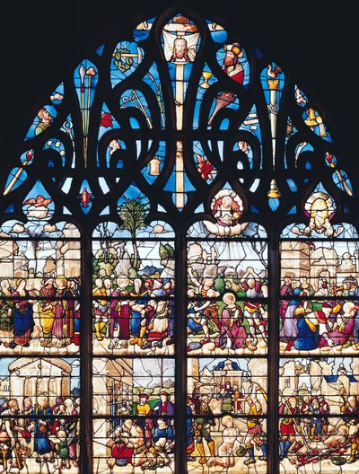 Raam dat scènes uit het leven van St. Stefanus en St. Laurentius uitbeeldt, uit de Chapelle Bonne-Mort door French School