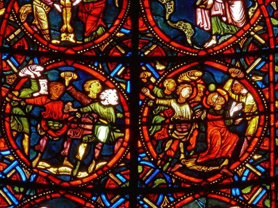 Raam met St. Stefanus gestenigd door French School
