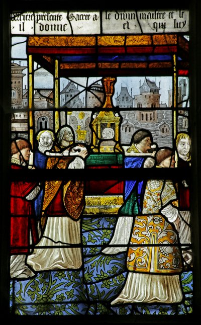 Raam met een processie van het Heilig Sacrament, (detail), 1530 door French School