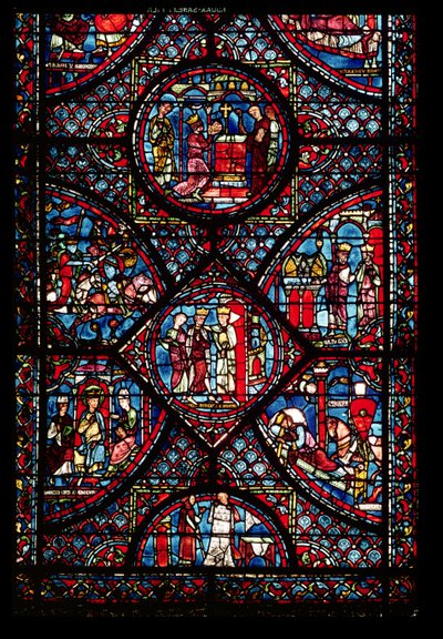 Raam dat scènes uit het Leven van Karel de Grote (747-814) uitbeeldt, uit de omgang door French School