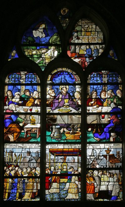 Raam met het Laatste Avondmaal en de processie van het Heilig Sacrament, 1530 door French School