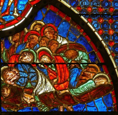 Raam met de slapende discipelen in Gethsemane door French School