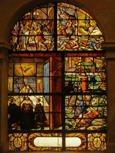 Raam in het Charnier (w.6) met het Pascha, Pasen en zonden door French School